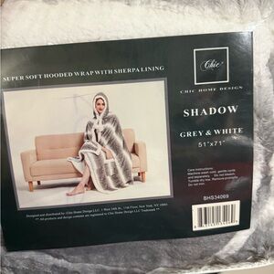 Gray and White Hooded Cape with Sherpa Lining